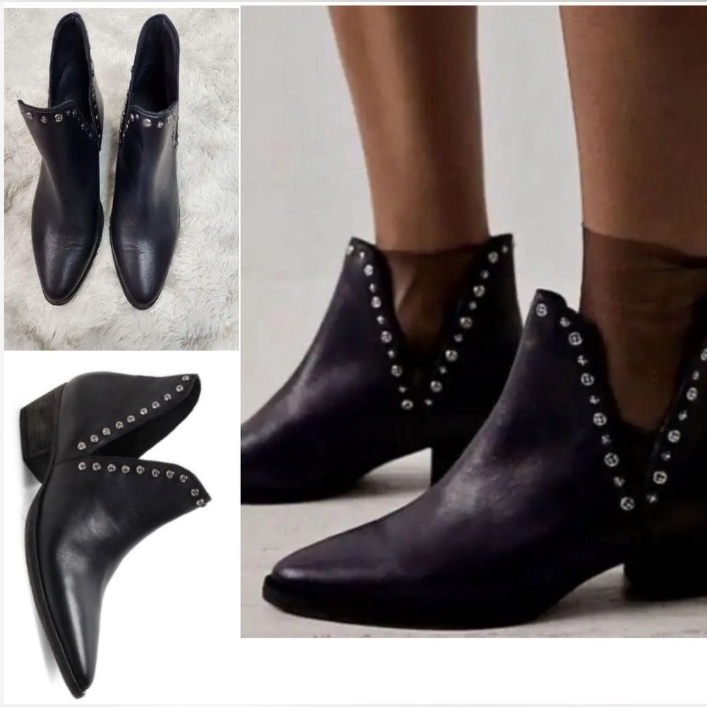 Free People Studded Charm Double V Ankle Boots Size 6 dark blue